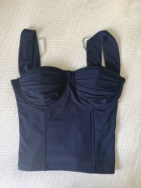 Navy Bustier Tank Top with Structured Cups